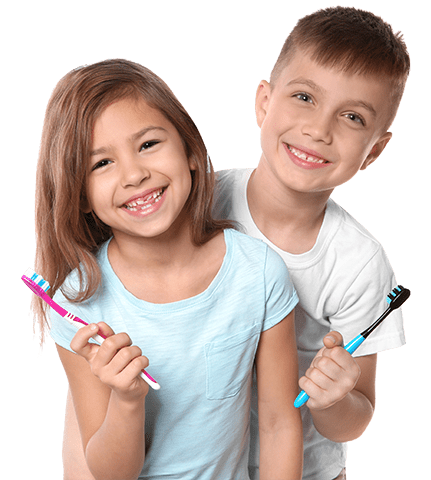 children holding toothbrush